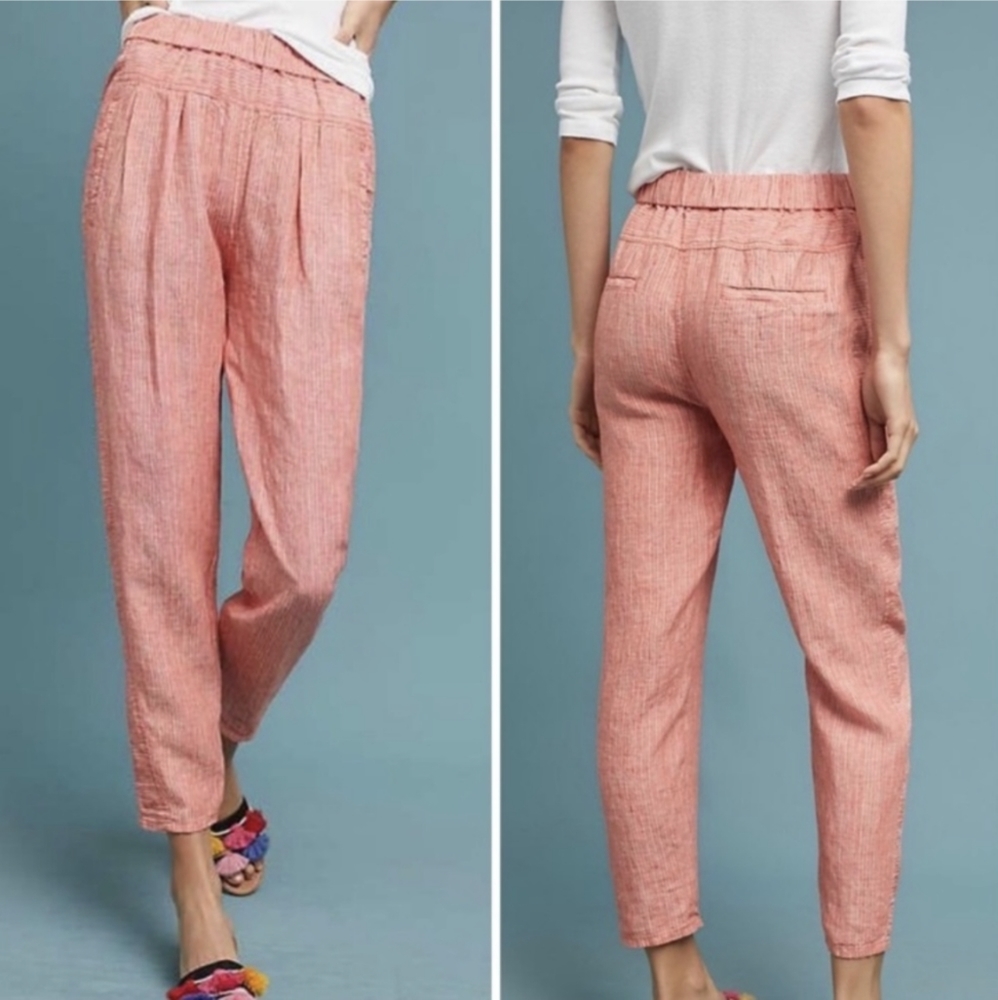Anthropologie Coral Linen High Rise Pants Small